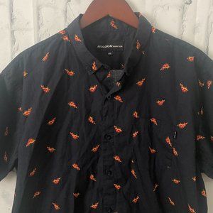 Molokai Surf Co. Pizza All Over Print Aloha Shirt 100% Cotton Blue Men's XXL